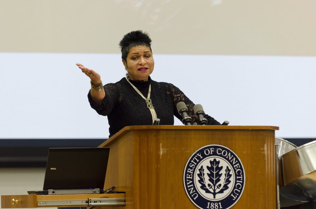 Doctor Willena Kimpson Price, director of the African American Cultural Center, speaks at the Annual Kwanzaa Observance Dinner in the Student Union Ballroom on Dec. 7, 2012. 