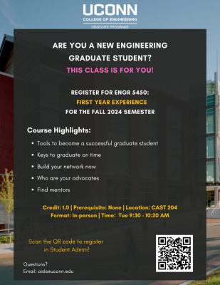 Register for ENGR 5450: First Year Experience Open to all incoming graduate students in STEM